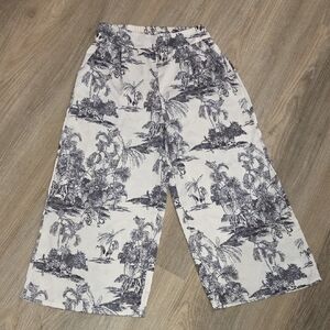 Tropical Print Wide-Leg  Pants - White & Black No Tag